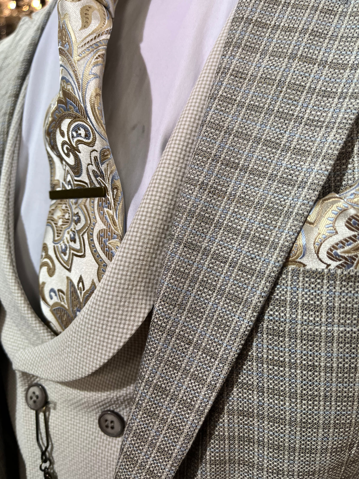 Claude - Beige/Blue/Cream 3 Piece Suit