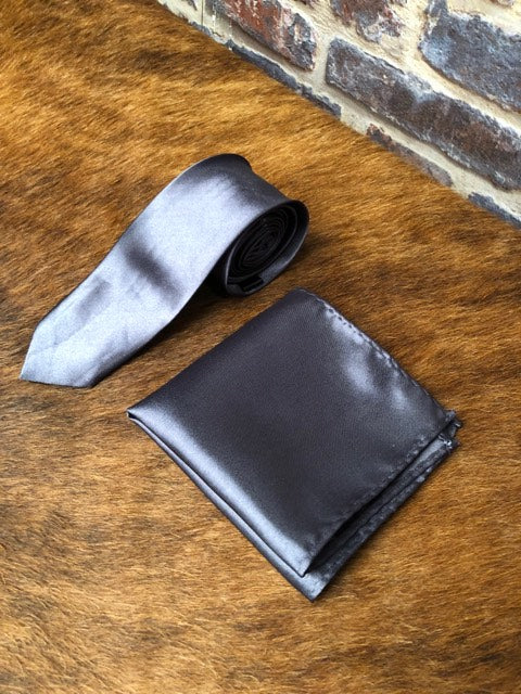 Gun Metal Grey Tie & Handkerchief