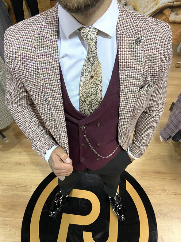 Sidney - Burgundy/Beige 3 Piece Suit