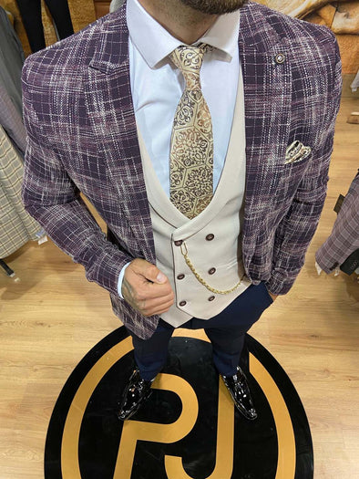 Splash - Burgundy/Cream 3 Piece Suit