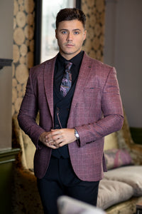 Mens red 3 piece slim suit