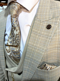 Mens stone 3 piece slim suit