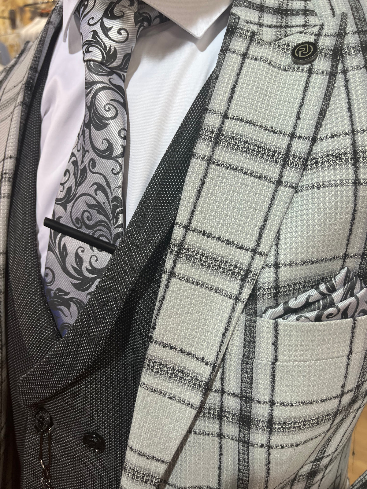 Figo - Light Grey/Black 3 Piece Suit