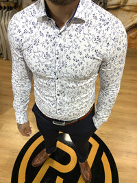 1497 White & Navy L/S Shirt