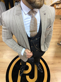 Mens beige 3 piece slim suit