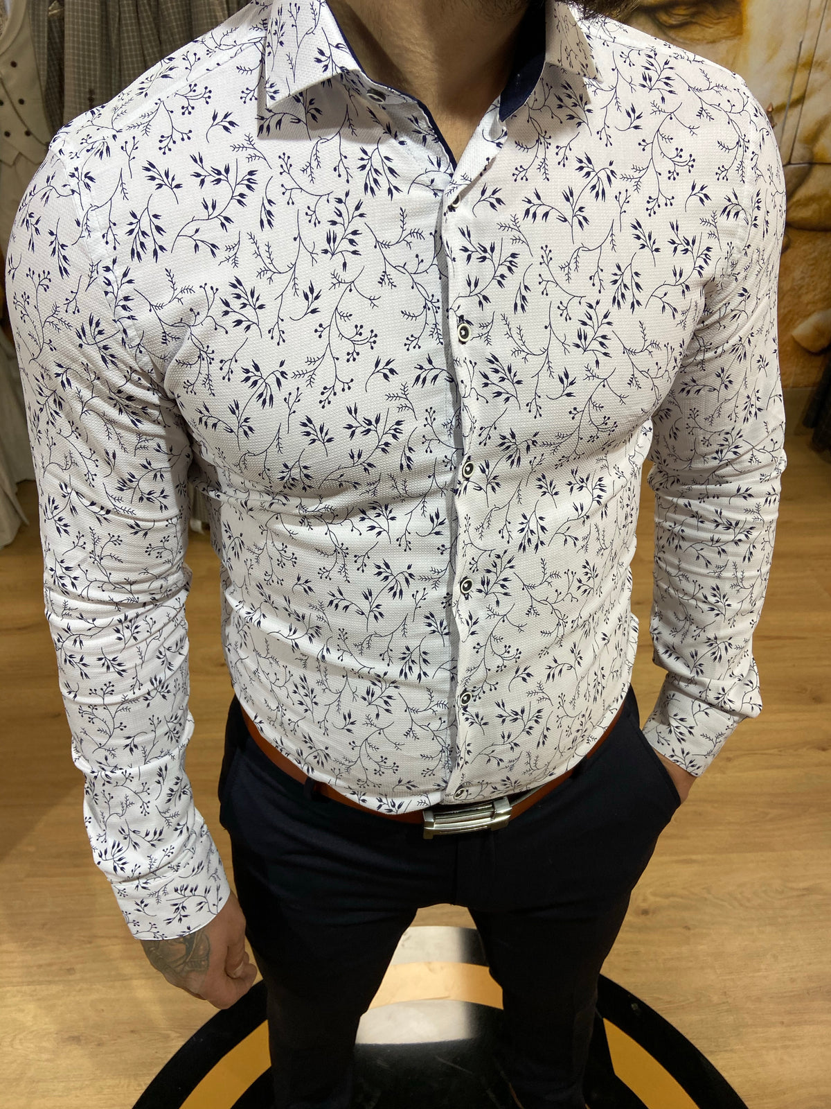 1493 White & Navy L/S Shirt