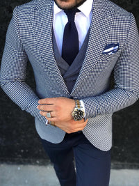 Pocket Square - Navy/White