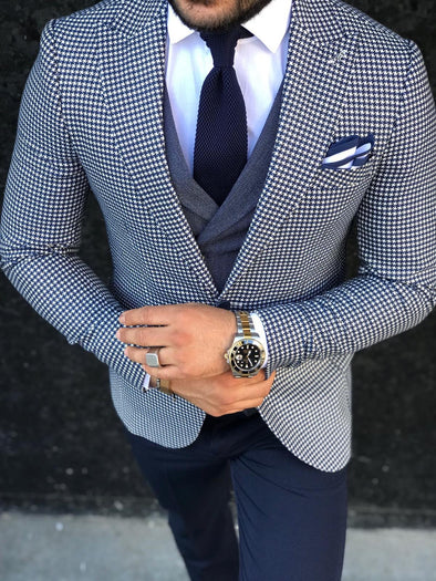 Pocket Square - Navy/White