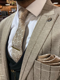 Mens beige 3 piece slim suit