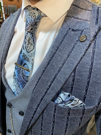 Mens navy 3 piece slim stretch suit