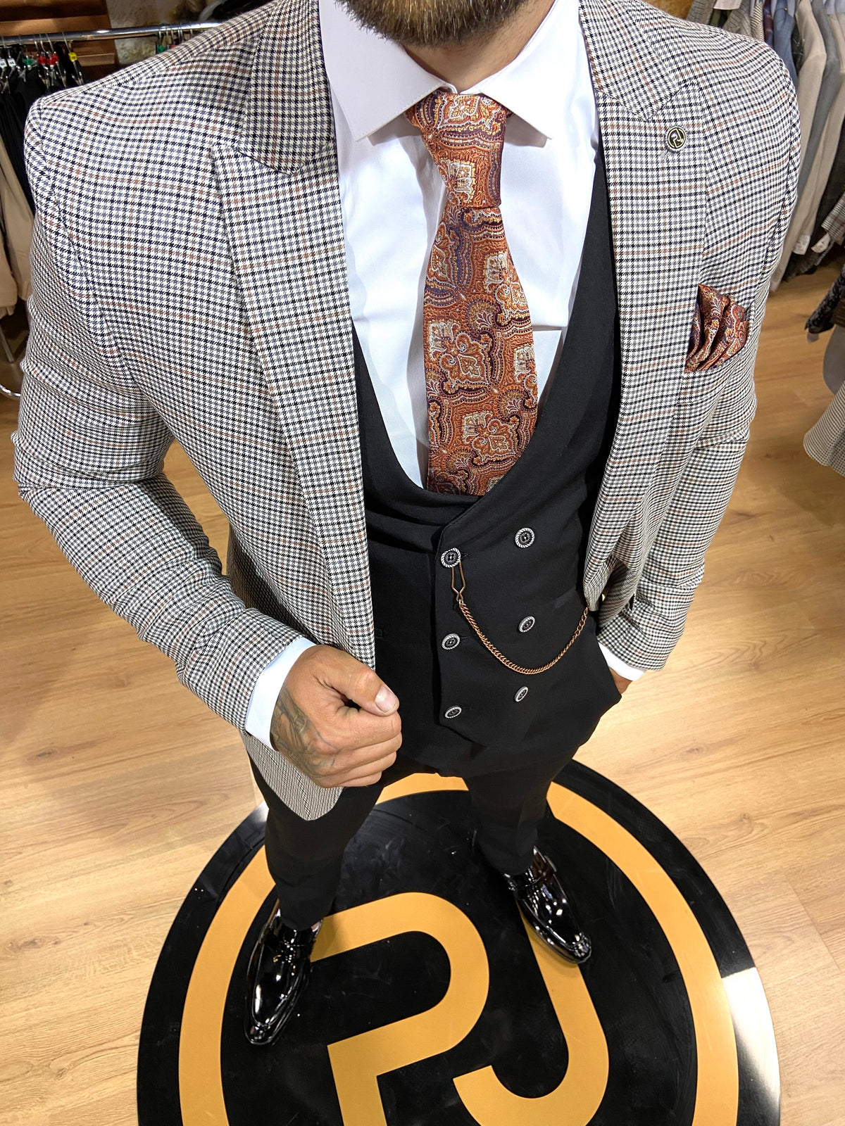Marilyn  - Grey/Black/Orange 3 Piece Suit
