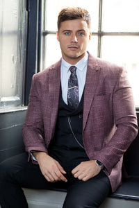 Mens red 3 piece slim suit