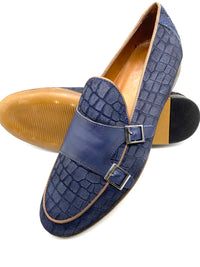 Monk Strap Croc Loafer Shoe - Navy