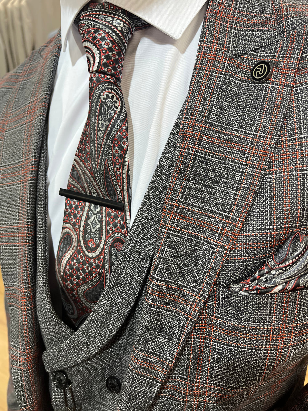 Gullit - Dark Grey/Red 3 Piece Suit