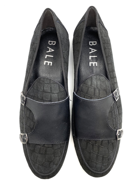 Monk Strap Croc Loafer Shoe - Black