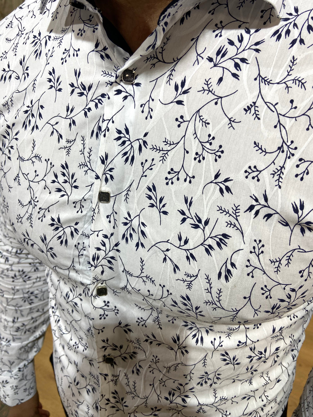 1497 White & Navy L/S Shirt