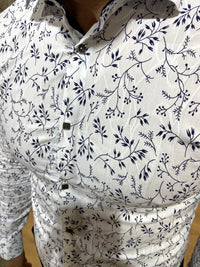 1497 White & Navy L/S Shirt
