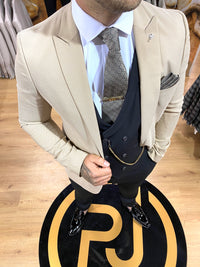 Sullivan - Cream/Black 3 Piece Suit