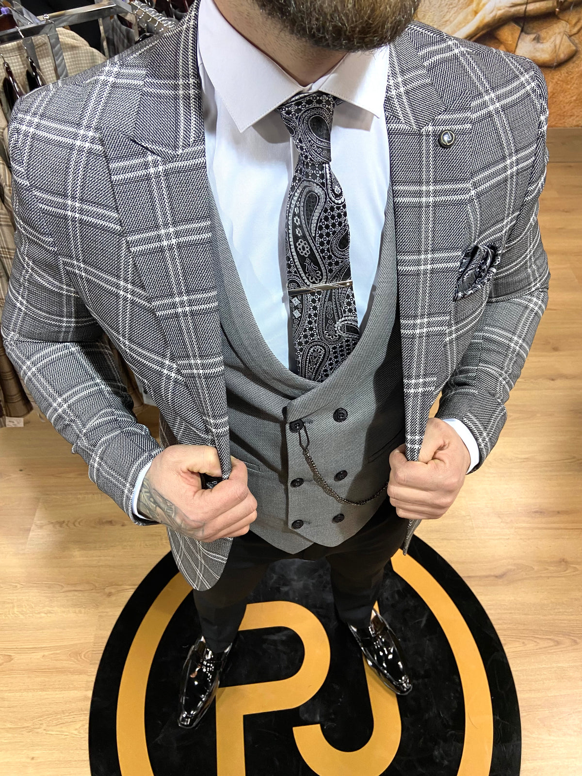 Mens Grey 3 piece slim suit