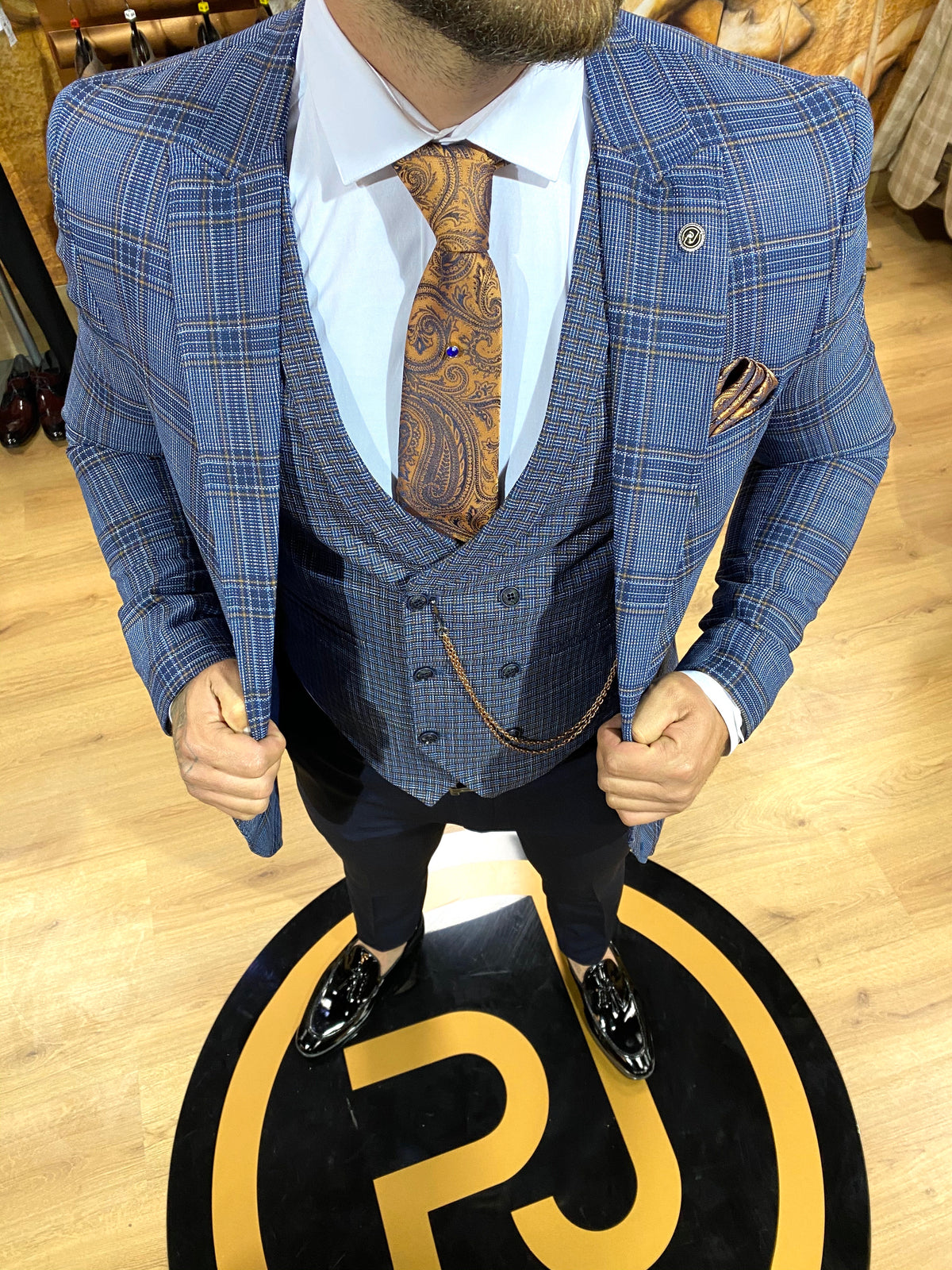 Wilson - Navy/Orange 3 Piece Suit