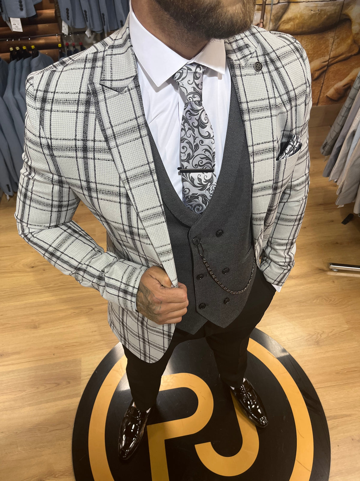 Figo - Light Grey/Black 3 Piece Suit