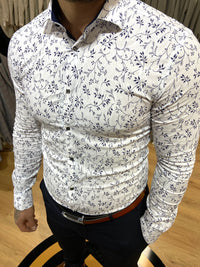 1497 White & Navy L/S Shirt