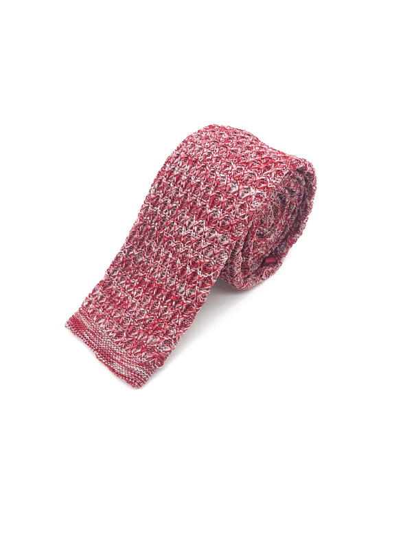 Knitted Flat Edge Pattern Tie - Red