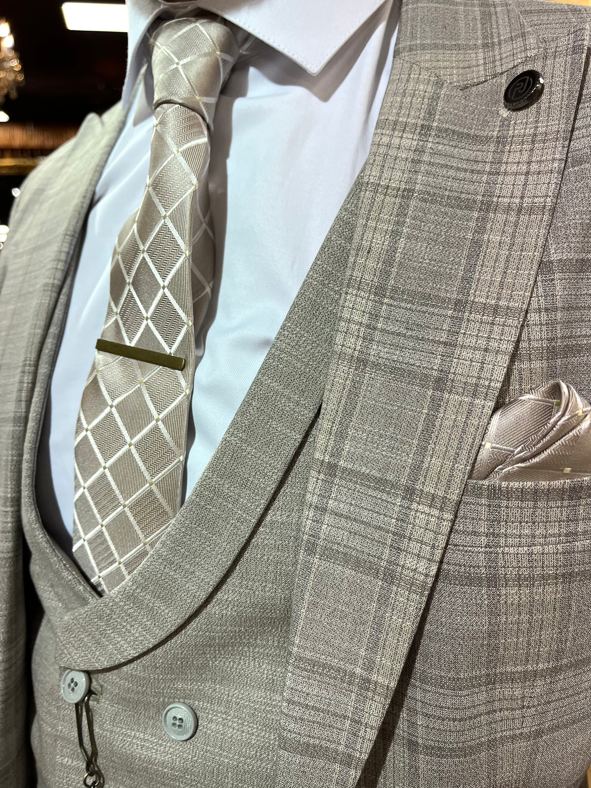 Savoca - Light Brown/Cream 3 Piece Suit