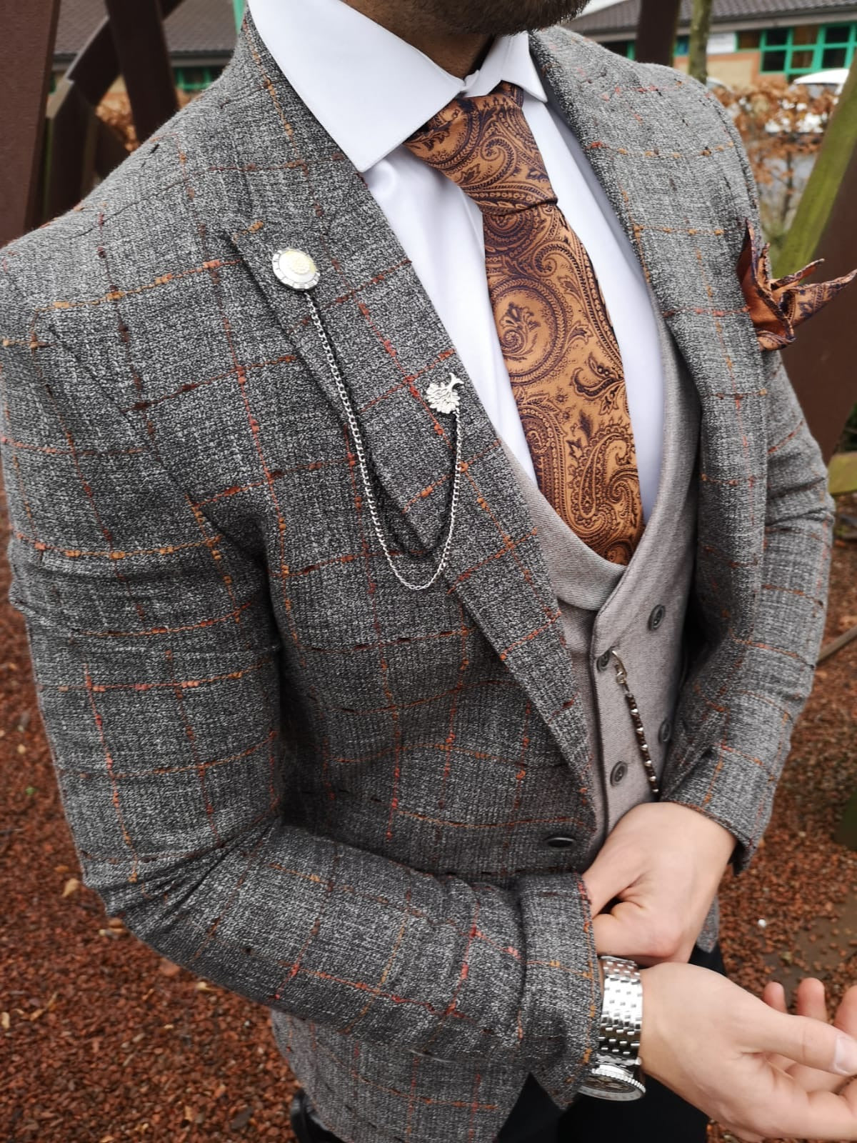 Medina - Grey/Orange 3 Piece Suit