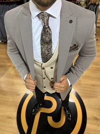 Vidal - Beige/Black 3 Piece Suit