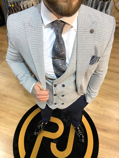 Mens grey 3 piece slim suit