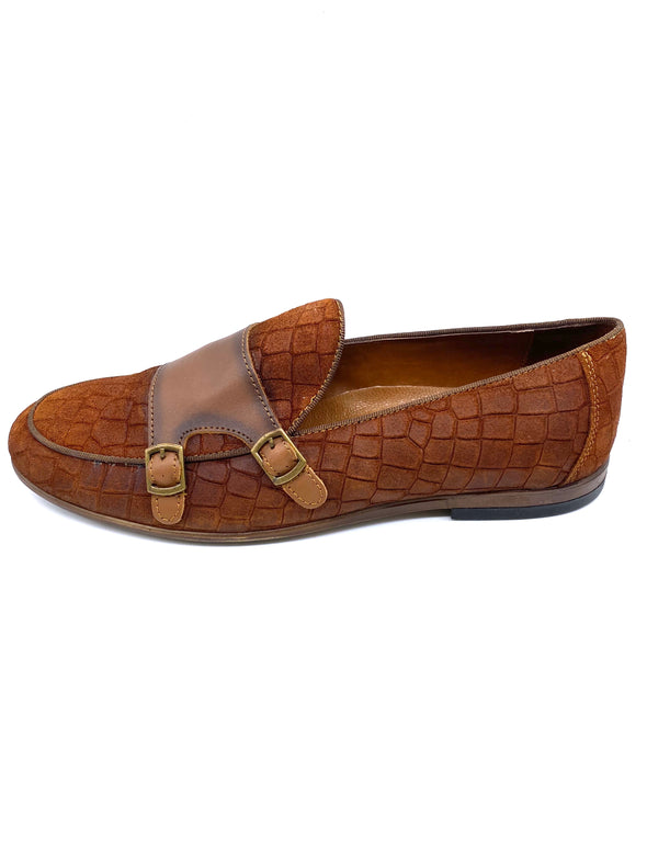 Monk Strap Croc Loafer Shoe - Tan