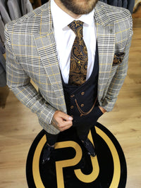 Morteza - Yellow/Grey/Black 3 Piece Suit