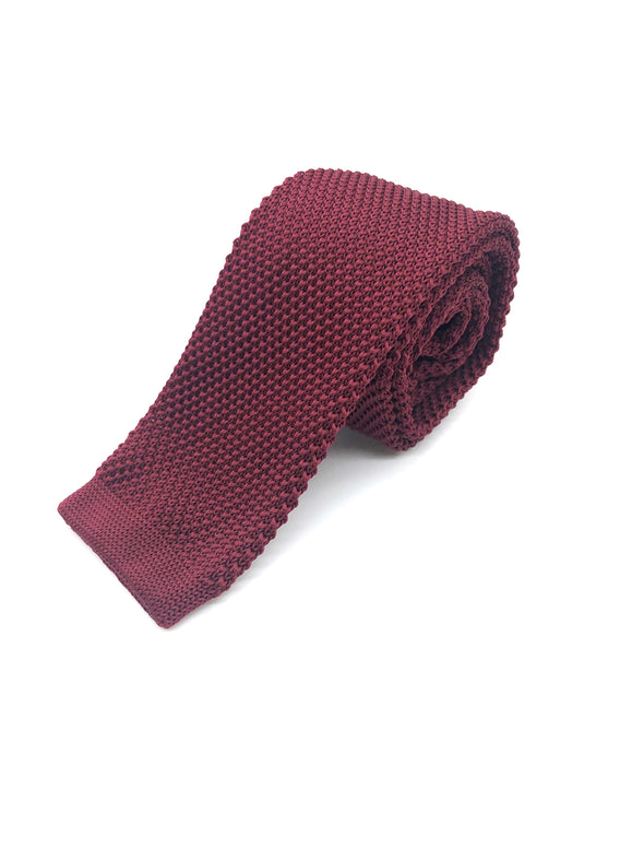 Knitted Flat Edge Tie - Burgundy