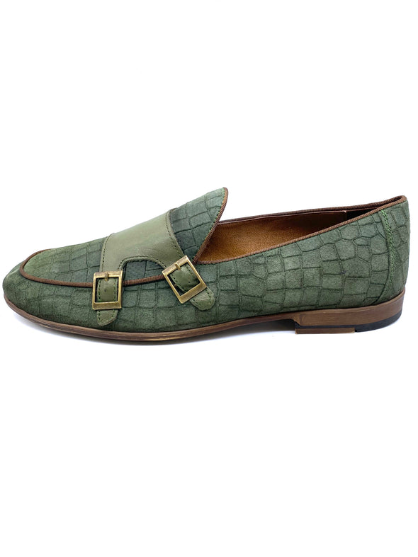 Monk Strap Croc Loafer Shoe - Khaki