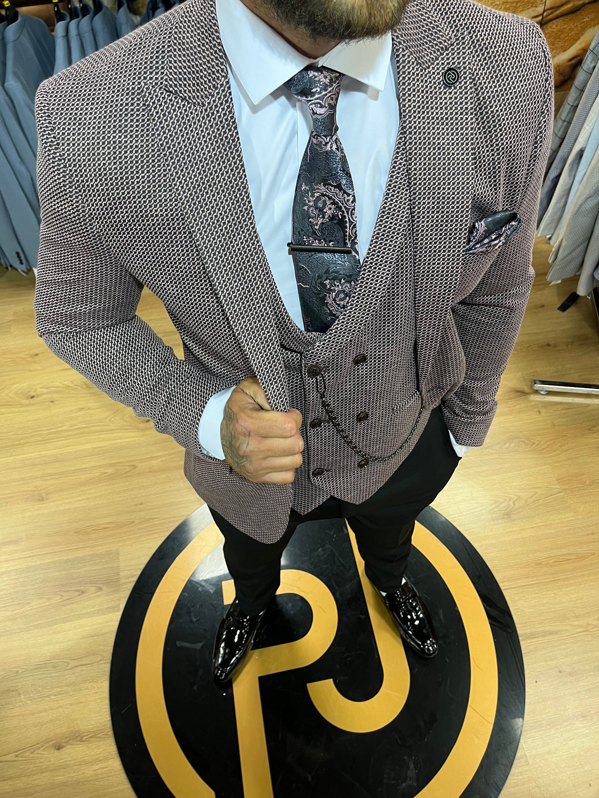Zidane - Dark Pink/Black 3 Piece Suit