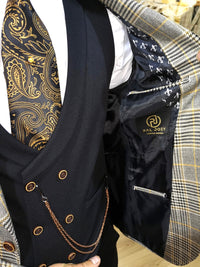 Morteza - Yellow/Grey/Black 3 Piece Suit