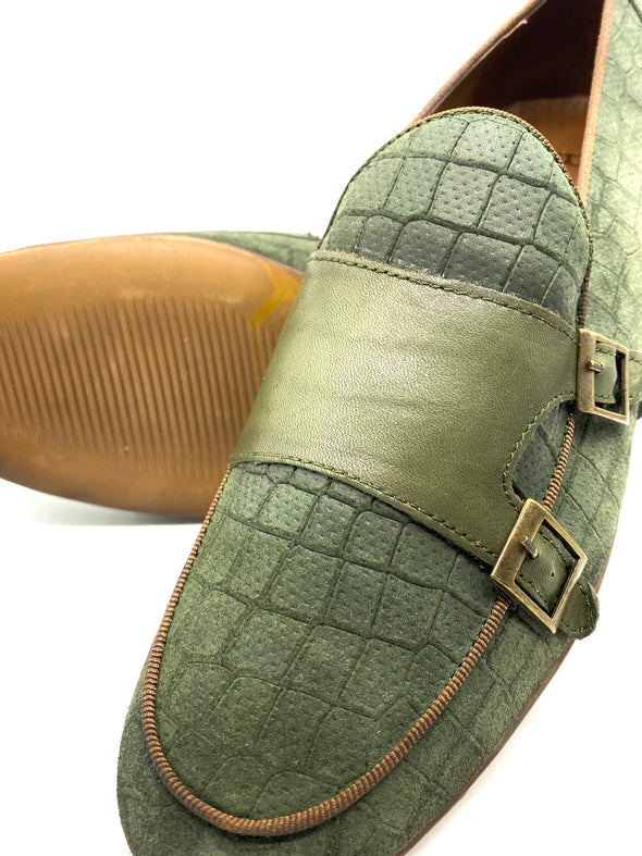 Monk Strap Croc Loafer Shoe - Khaki