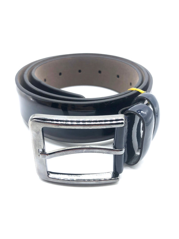 Faux Patent Leather Belt - Navy