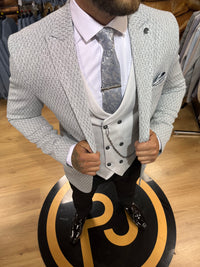 Romario - Light Grey/Turquoise 3 Piece Suit