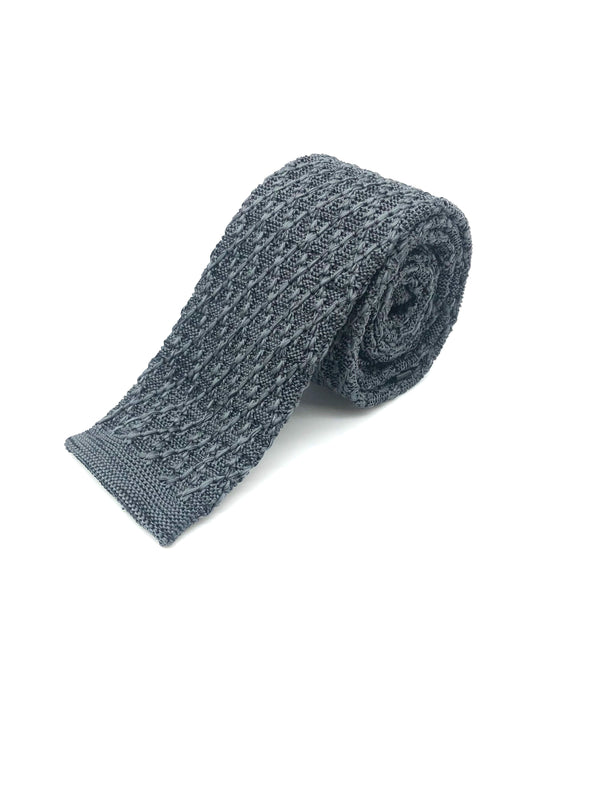 Knitted Flat Edge Pattern Tie - Charcoal