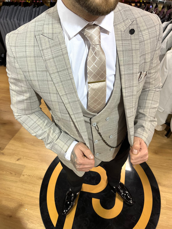 Savoca - Light Brown/Cream 3 Piece Suit