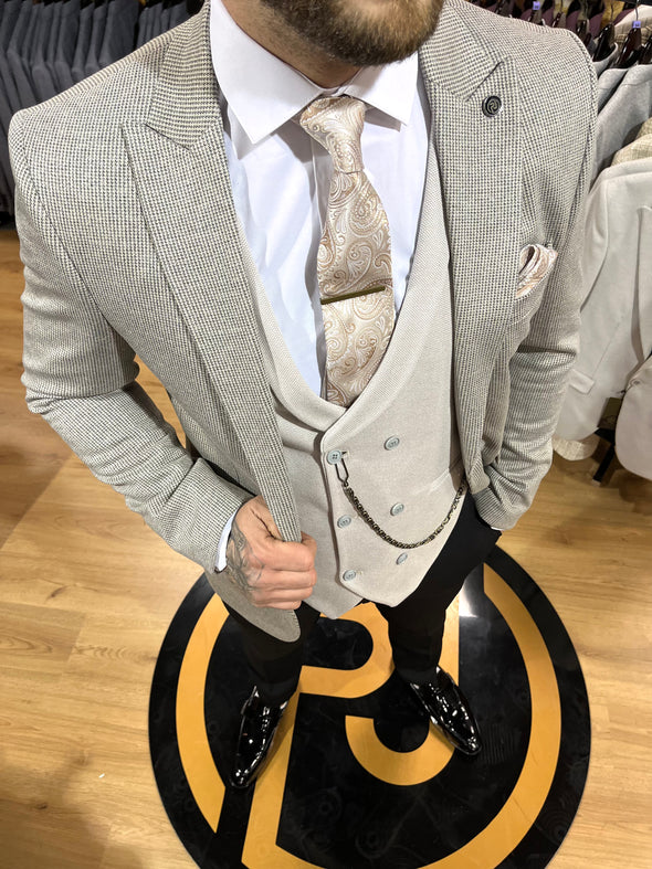 Burano - Beige/Grey/Cream 3 Piece Suit