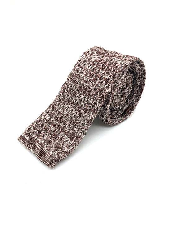 Knitted Flat Edge Pattern Tie - Light Brown