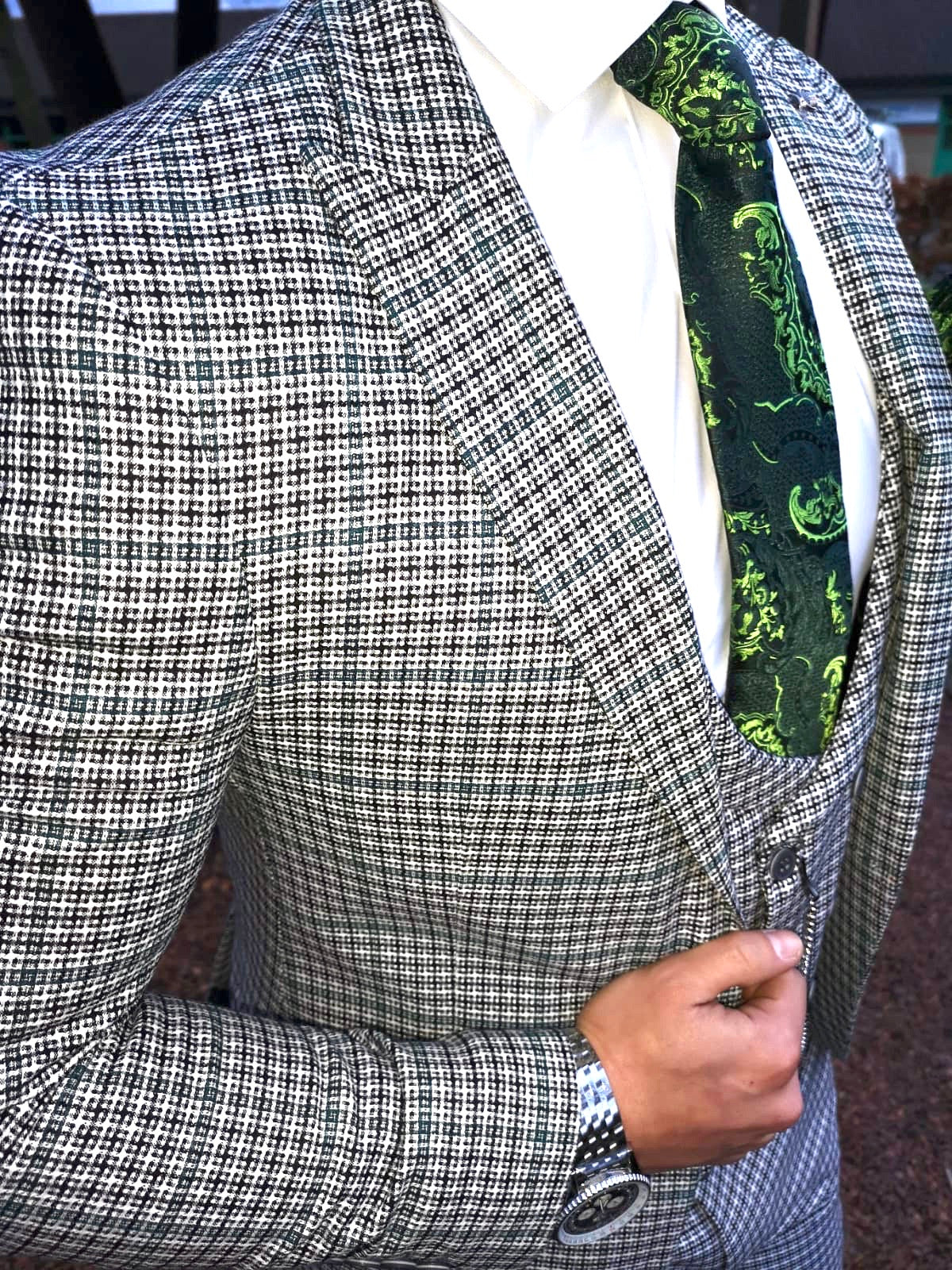 Royston - Green/White/Black 3 Piece Suit