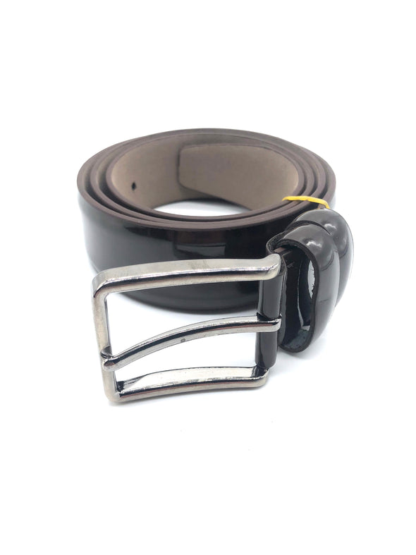 Faux Patent Leather Belt - Brown