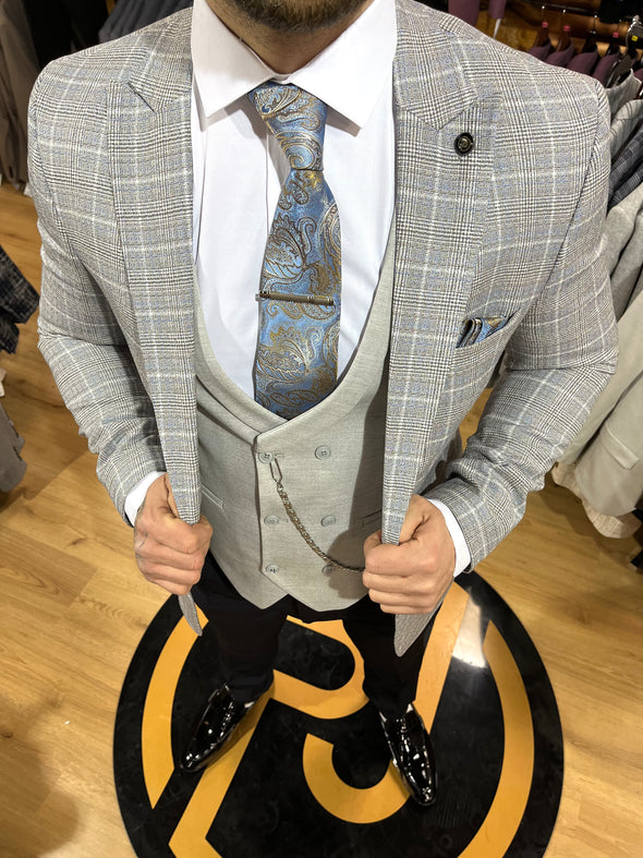 Bari - Grey/Blue 3 Piece Suit