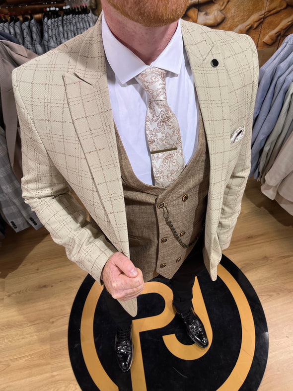 Haaland - Beige/Brown 3 Piece Suit