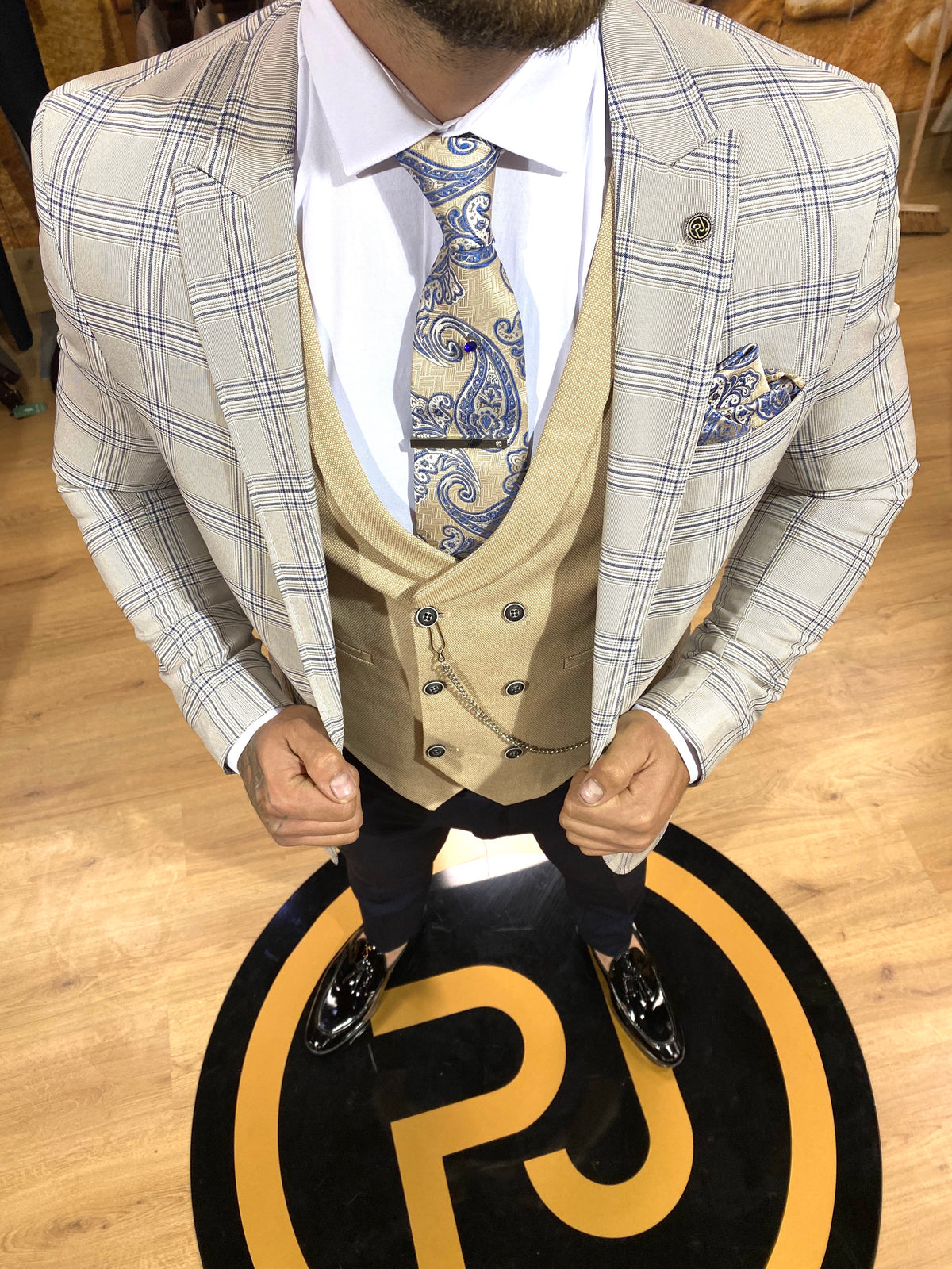 Alister - Beige/Blue 3 Piece Suit