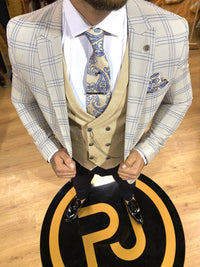 Alister - Beige/Blue 3 Piece Suit